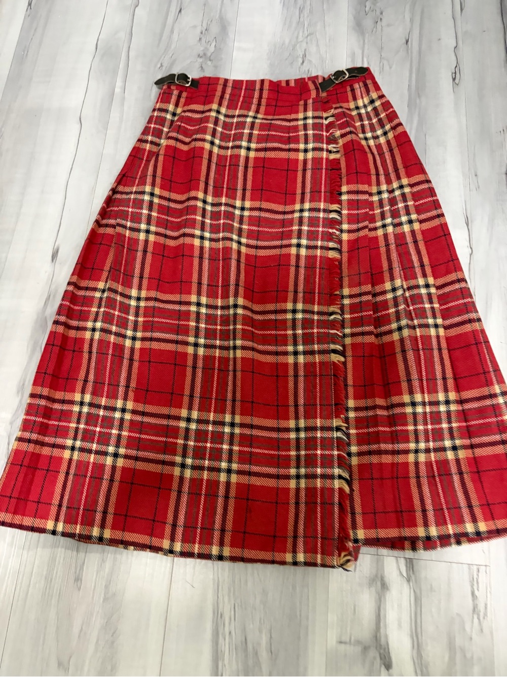 Others Follow Red Plaid A-Line Wrap Skirt